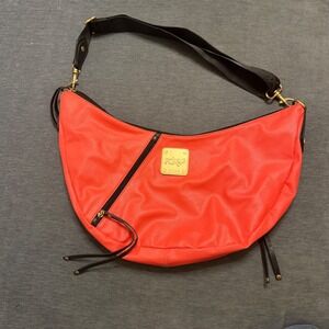 Fox Racing Orange Pebbled Faux‎ Leather Hobo Bag Gold Logo Tassel Shoulder Bag